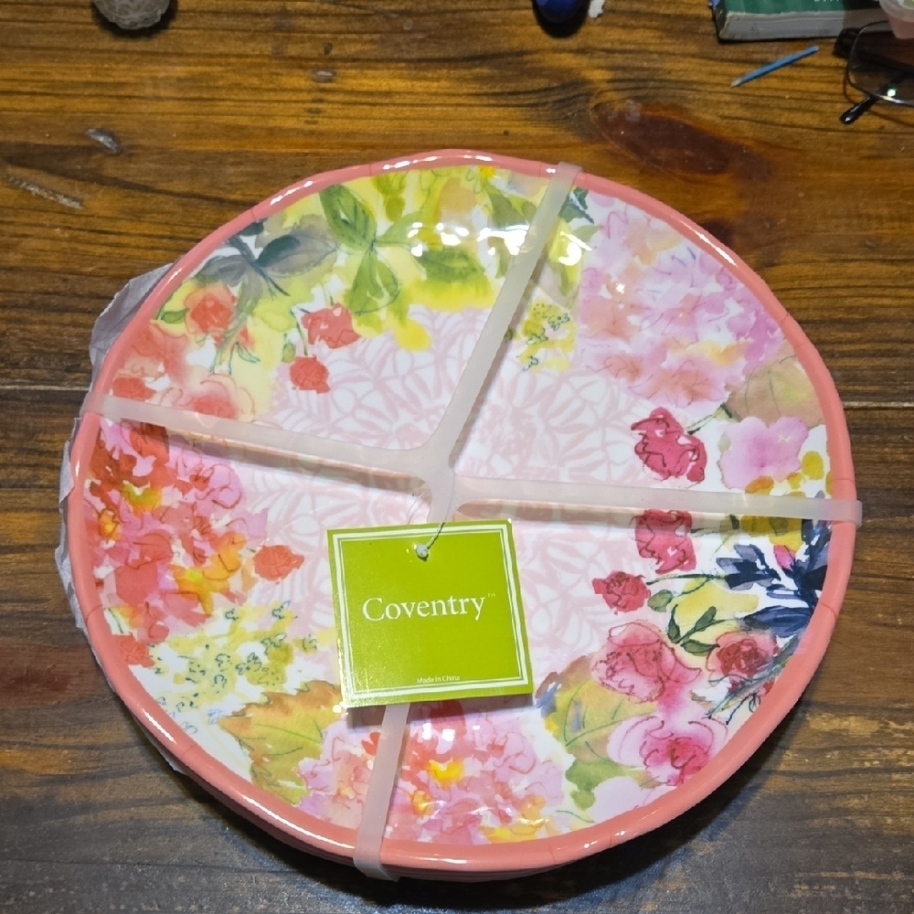 Coventry Floral Plate Set of 4 with Pink and Yellow Shabby Chic Style